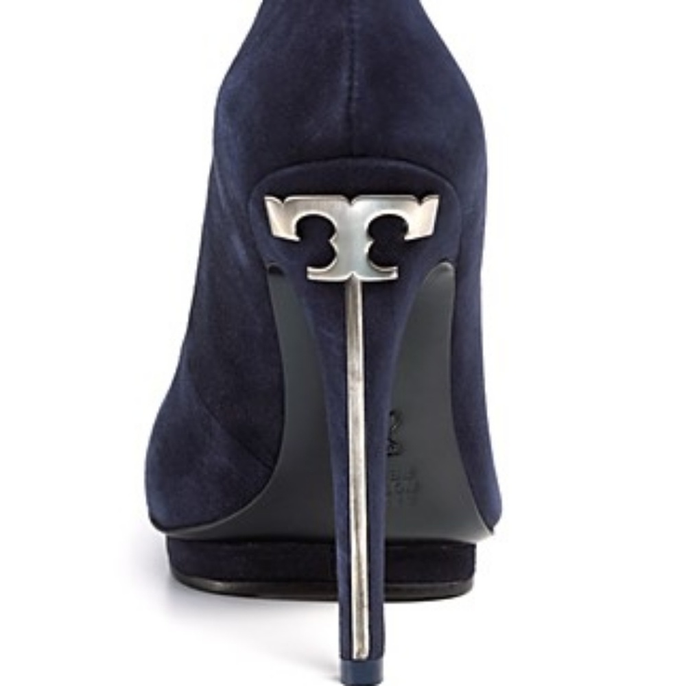 Tory Burch Navy Suede Jude Platform Pumps T logo 9